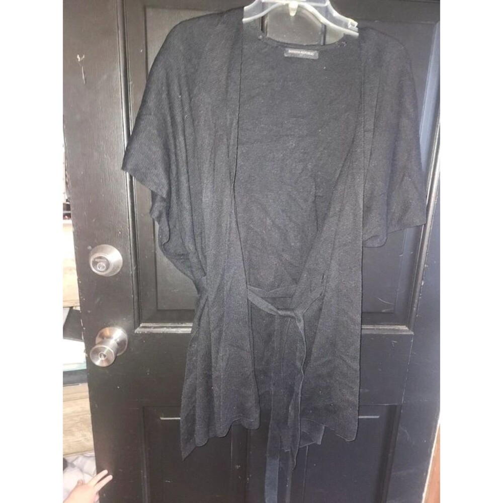 Banana Republic Black Short Sleeve Open Front Belted Cardigan Sweater Large